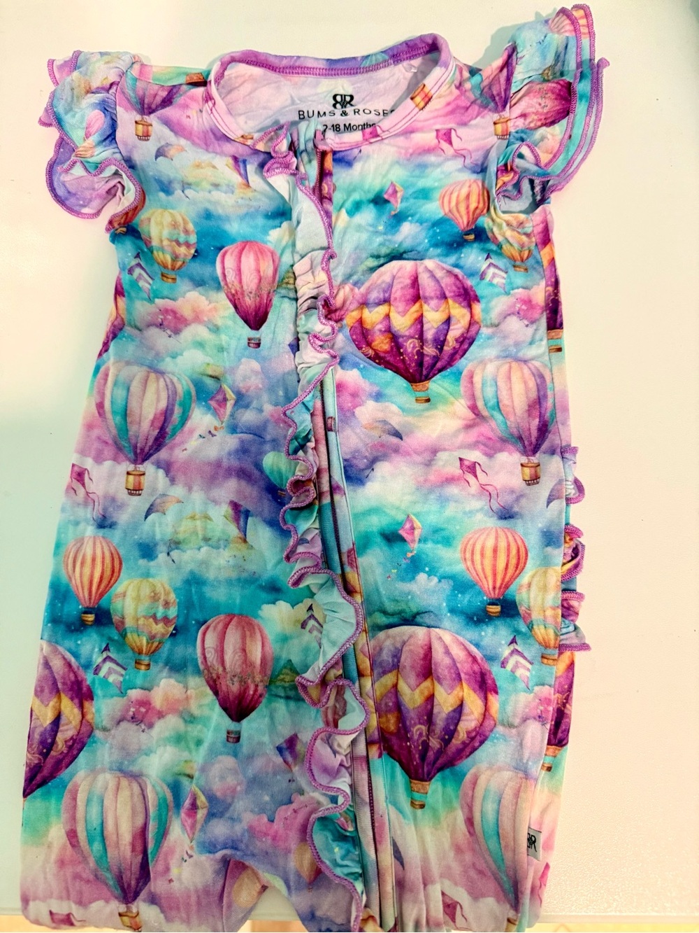 Bums & Roses Girls Hot Air Balloon Romper Pajamas - Pastel Purple & Blue